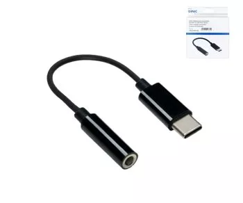 USB-C-adapter til 3,5 mm lyd (digital), hvit, med brikkesett, svart, DINIC-boks